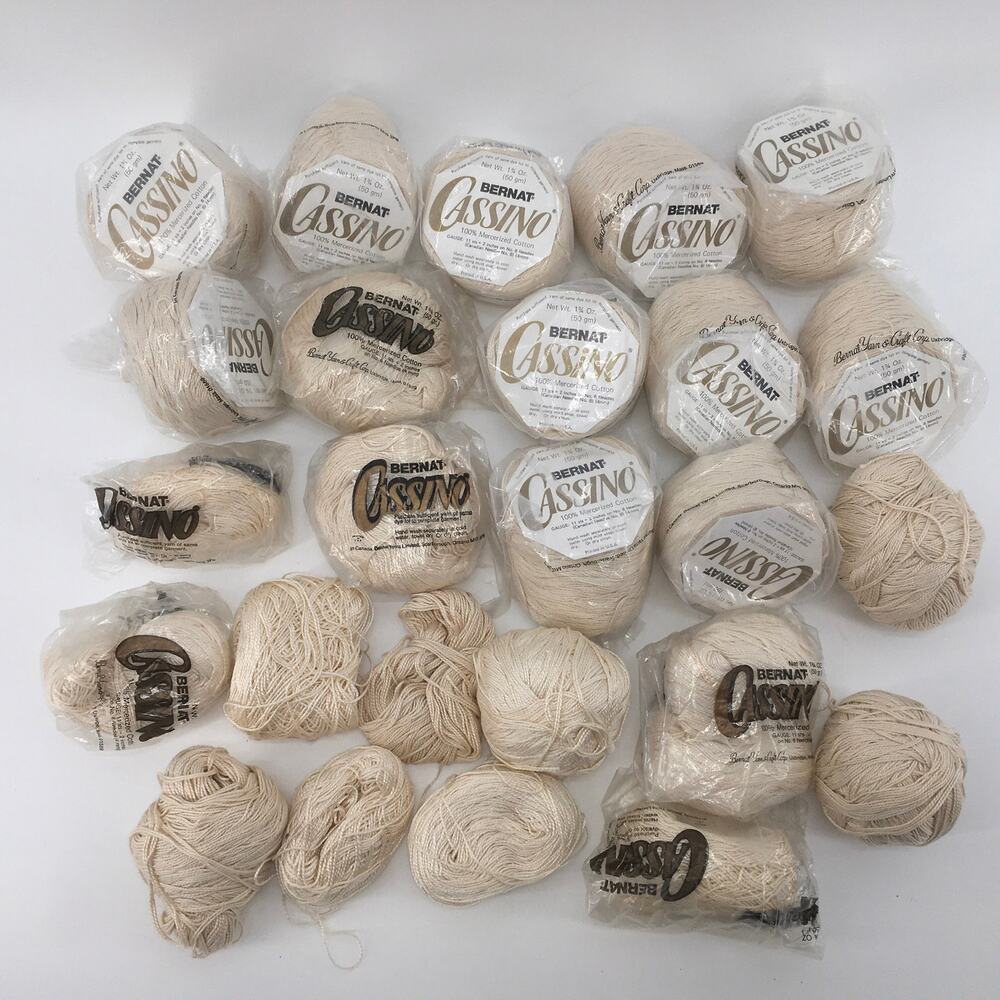Vtg Bernat CASSINO Yarn Lot 24 Balls Skeins 100% Mercerized Cotton Cream Beige